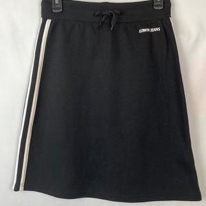 Edwin Jeans Black Knit Skirt with White Side Stripes and Tie Waist - Size XS/S